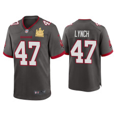 Men Tampa Bay Buccaneers #47 John Lynch Super Bowl LV Champions Pewter Game Jersey