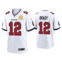 Men Tampa Bay Buccaneers #12 Tom Brady GOAT Super Bowl LV Champions White Game Jersey