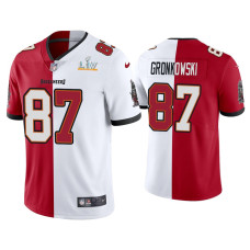 Men Tampa Bay Buccaneers #87 Rob Gronkowski Red White Super Bowl LV Split Jersey