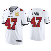 Men Tampa Bay Buccaneers #47 John Lynch Super Bowl LV Champions White Vapor Limited Jersey