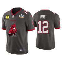 Men Tampa Bay Buccaneers #12 Tom Brady Super Bowl LV Champions Pewter Team Logo Jersey