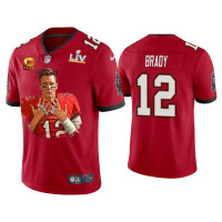 Men Tampa Bay Buccaneers #12 Tom Brady Super Bowl LV Champions Red 7 Rings Jersey