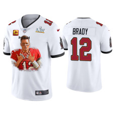 Men Tampa Bay Buccaneers #12 Tom Brady Super Bowl LV Champions White 7 Rings Jersey