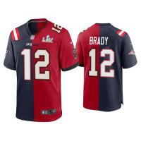 Men Tampa Bay Buccaneers #12 Tom Brady Navy Red Super Bowl LV Split Game Jersey