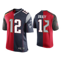 Men Tampa Bay Buccaneers #12 Tom Brady Red Navy Split GOAT Jersey