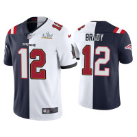 Men Tampa Bay Buccaneers #12 Tom Brady GOAT White Navy Super Bowl LV Split Vapor Limited Jersey